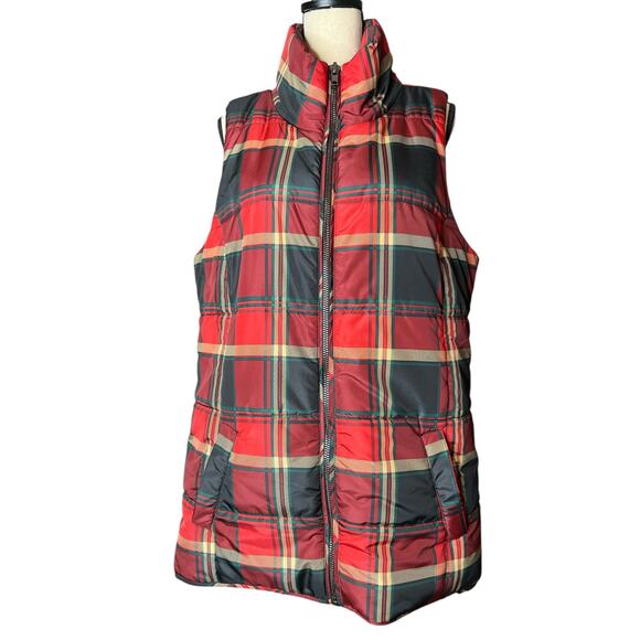 Cato Women's Puffer Vest in Orange Blue Plaid Full Zipper Size 14/16 Women's - Picture 1 of 7